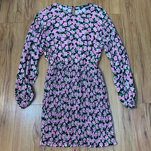 Zara Floral Print Elastic Skirt Long-sleeve Dress - Picture 6 of 14